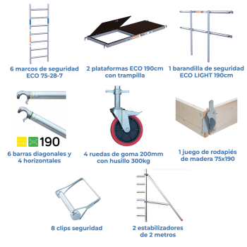 Torre de andamio móvil 75x190x720 m | LÍNEA ECO